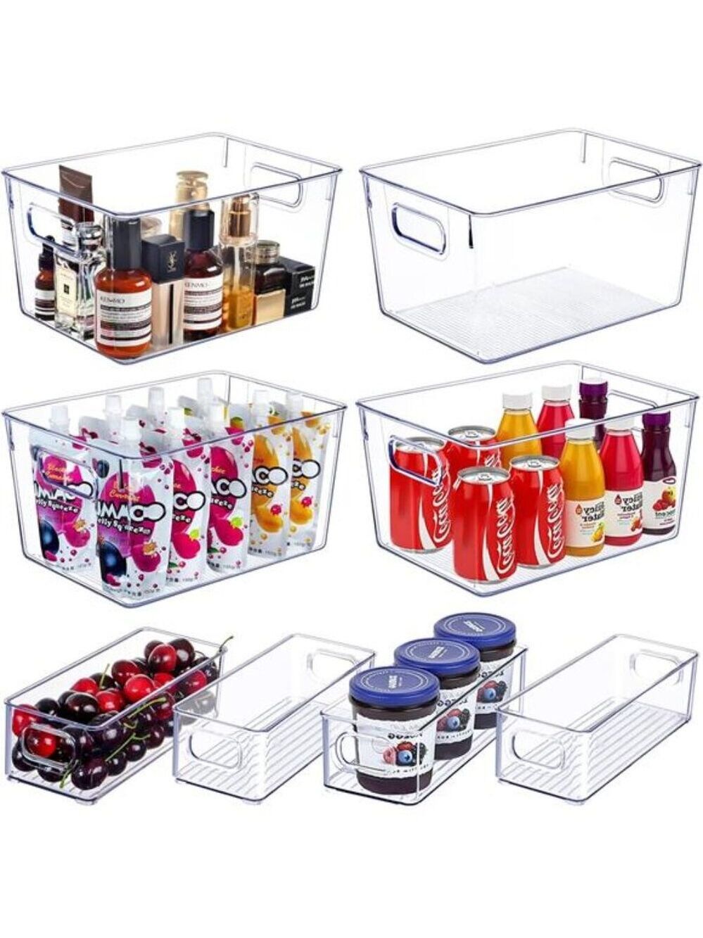 Set of 8 Clear Plastic Storage Bins Pantry Kitchen Organization Stackable Contai